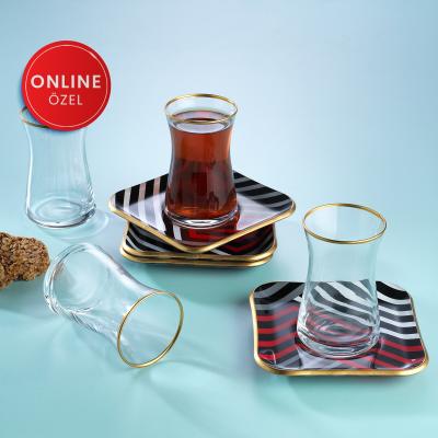 Schafer Print 8 Parca Cay Seti - Siyah